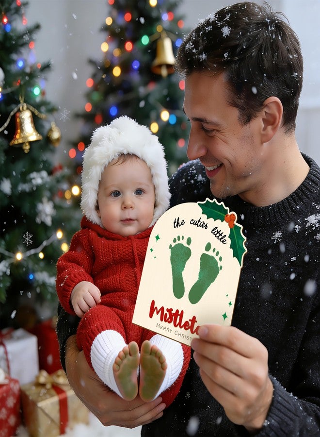 Aukolass Baby's First Christmas Footprint Art Sign, Cutest Little Mistletoes Sign Wooden Milestone Keepsake for Newborn Photo Prop Baby Shower and Christmas Gift (Mistletoes) - Image 4